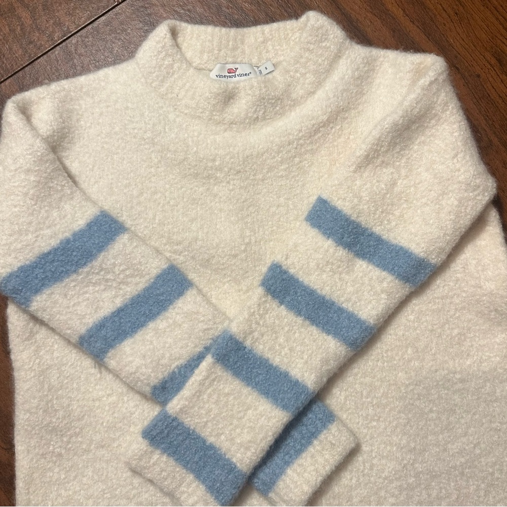$228 Vineyard Vines Women’s Cashmere Sweater – NEW Cream & Blue so soft!! XS/ S